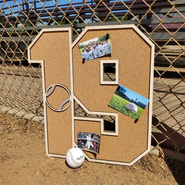 Sports Number Cork Cooperstown Pinboard Sign Team Award Display
