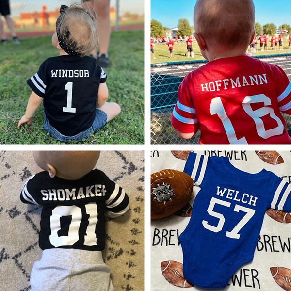 Custom Cotton Football Sport Jersey Baby Bodysuit Personalized 