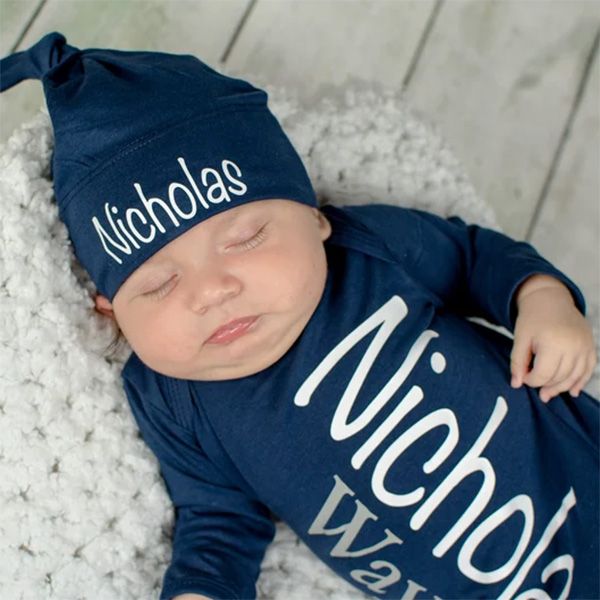 Personalized Baby Shower Gift Navy Blue Knotted Gown