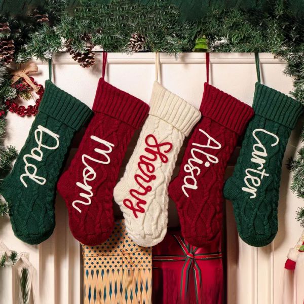 Personalized 2024 Knitted Christmas Stockings with Name